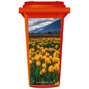 Yellow Tulips On A Cloudy Day Wheelie Bin Sticker Panel